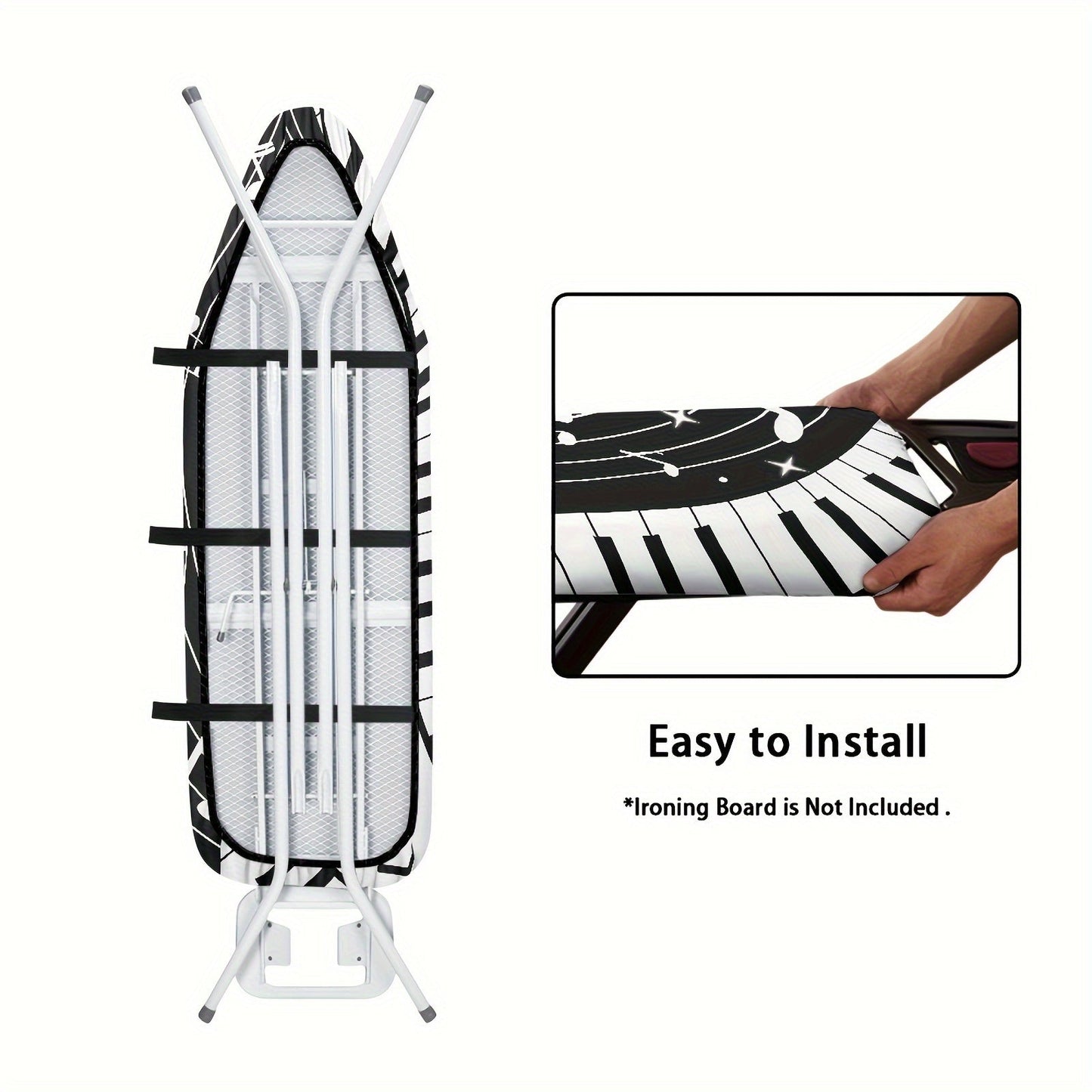 Keep your ironing board looking neat and stylish with our Music-Themed Standard Size Ironing Board Dust Cover. This cover features a hook & loop fastener for easy attachment and is stain resistant for long-lasting use. It is non-heat resistant and acts