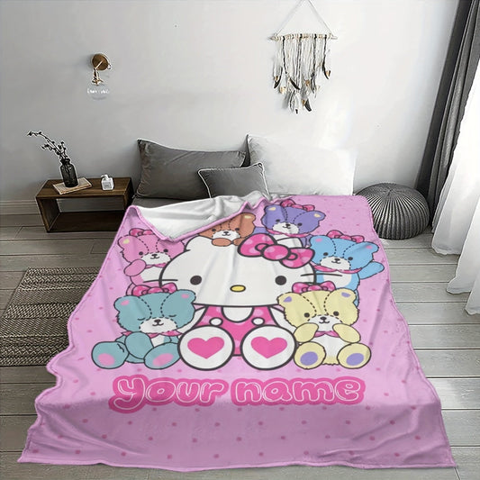 Personalized Hello Kitty Cartoon Blanket. Soft and Cozy Flannel Material. Perfect for Adding a Pop of Style to Any Room. Versatile Gift Idea for Any Occasion. Ideal for Year-Round Use.