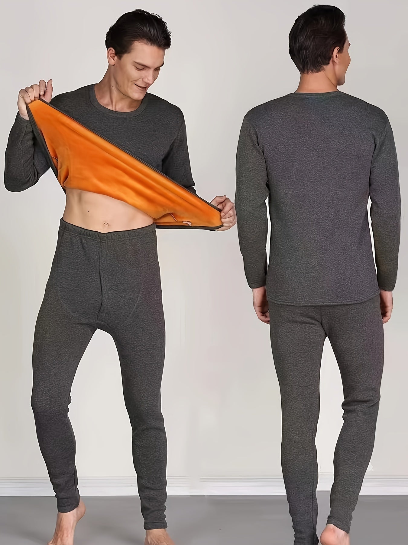 Winter thermal underwear set for men, includes ultra-thick fleece long sleeve top and pants, provides warmth and coziness for middle-aged to elderly.