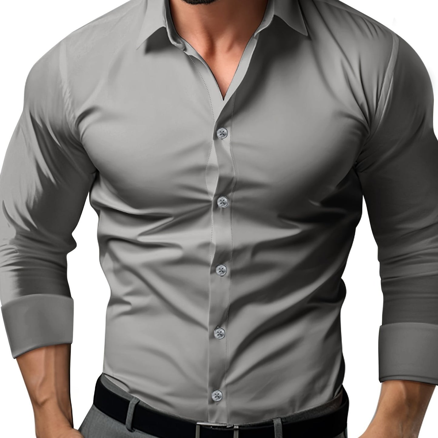 Men's cotton blend long sleeve lapel shirt for business/formal occasions, slim fit.