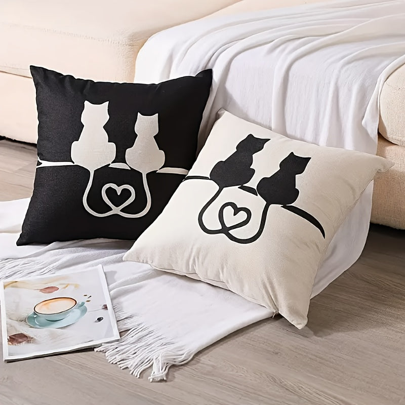 Stylish Black & White Cat Patterned Pillowcase- Super Soft, Reversible Design, Easy Zip Closure- Ideal for Couch, Bed, Car Decoration- Washable, Durable Polyester Fabric- 44.96 x 44.96 cm, Pillow Core Not Included- Enhance Your Home Decor Room Decor