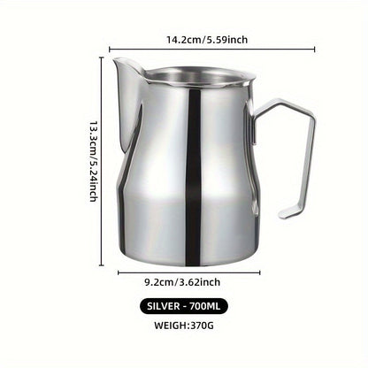 Italian Coffee Art Cup, 1 piece, made of 304 stainless steel, featuring a Latte Art Cylinder. This Latte Art Tool includes a Milk Jug with a pointed spout, perfect for creating latte art. Available in White 480ML/700ML Milk Frothing Canister and Black