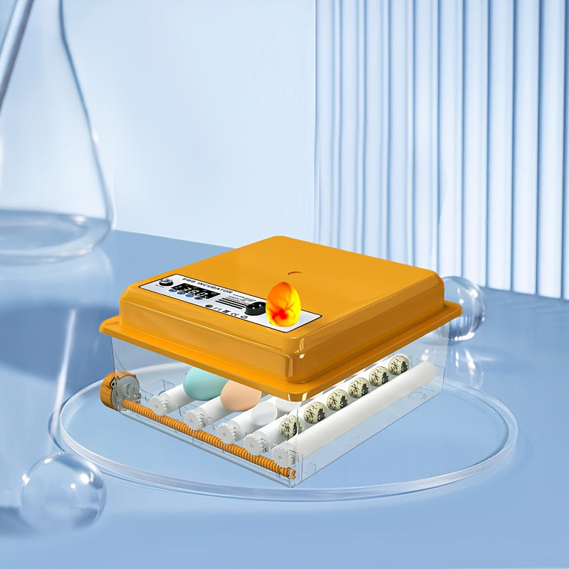 CoInceptus 16-Egg Incubator: Transparent, Orange, LED Lamp, Automatic Water Filling, Easy Assembly. Ideal for Duck, Quail, Goose, Pigeon Eggs. Perfect for Lab Egg Turning.