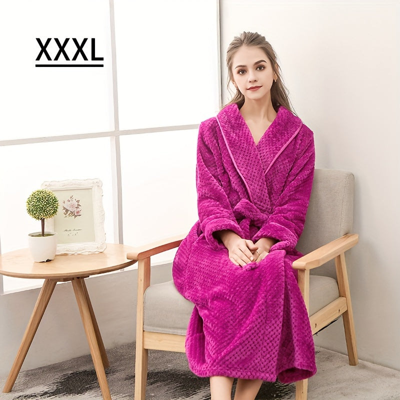 Thick, cozy couple's bathrobe with long sleeves for autumn and winter comfort.