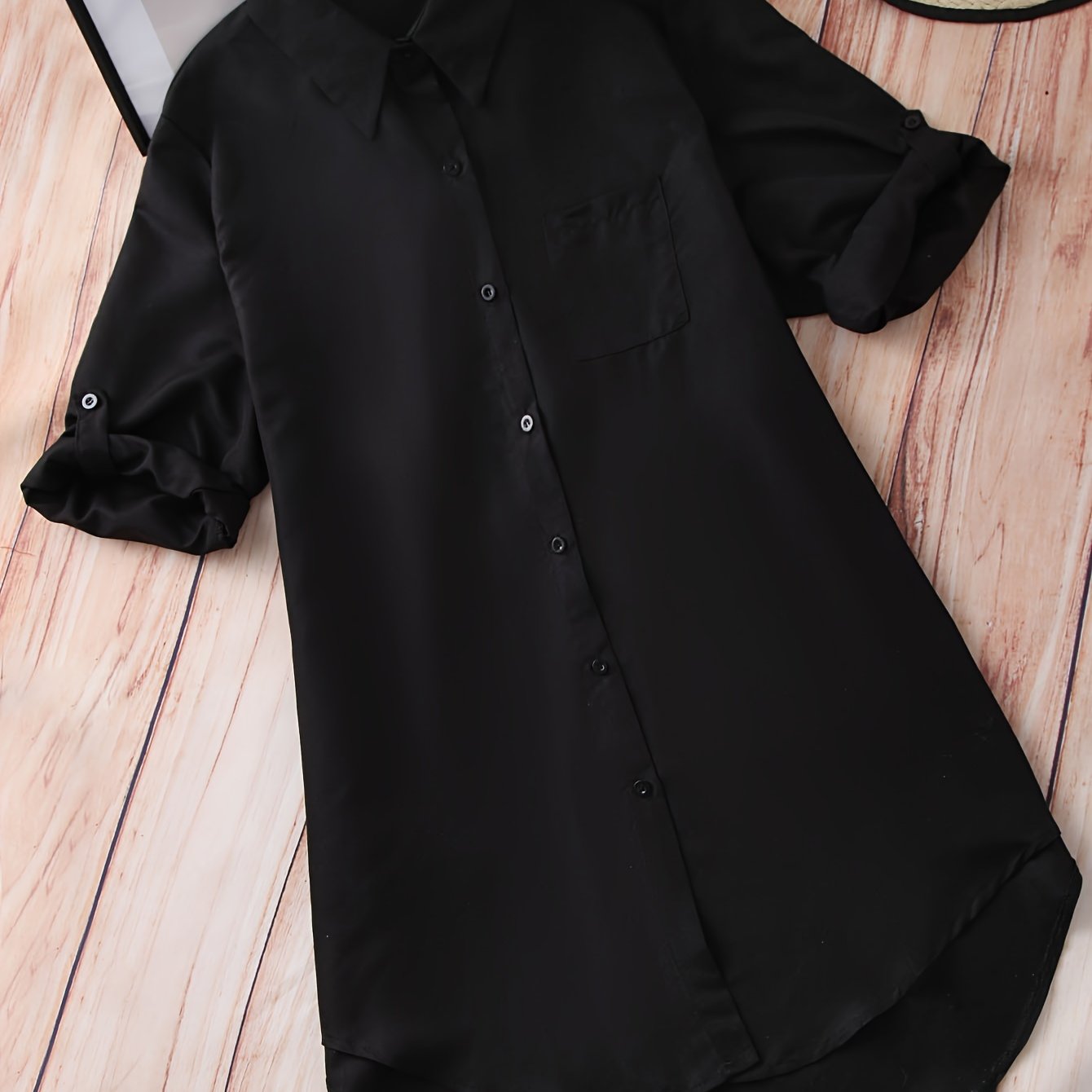 Plus Size Basic Blouse with Rolled Sleeves