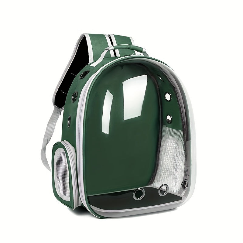 Durable transparent cat backpack with breathable design, zip closure, and double shoulder straps for large cats.