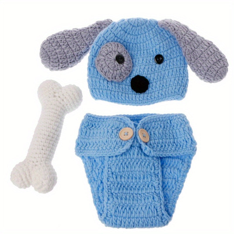 Cute Baby Blue Dog Hat Short Suit - Ideal for Infant Photoshoots, Christmas, Halloween, and Thanksgiving Day Present