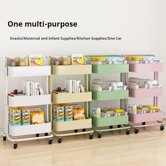 50pcs Hand Cart Storage Rack with Wheels - Multi-layered storage for kitchen, dormitories, and snacks.