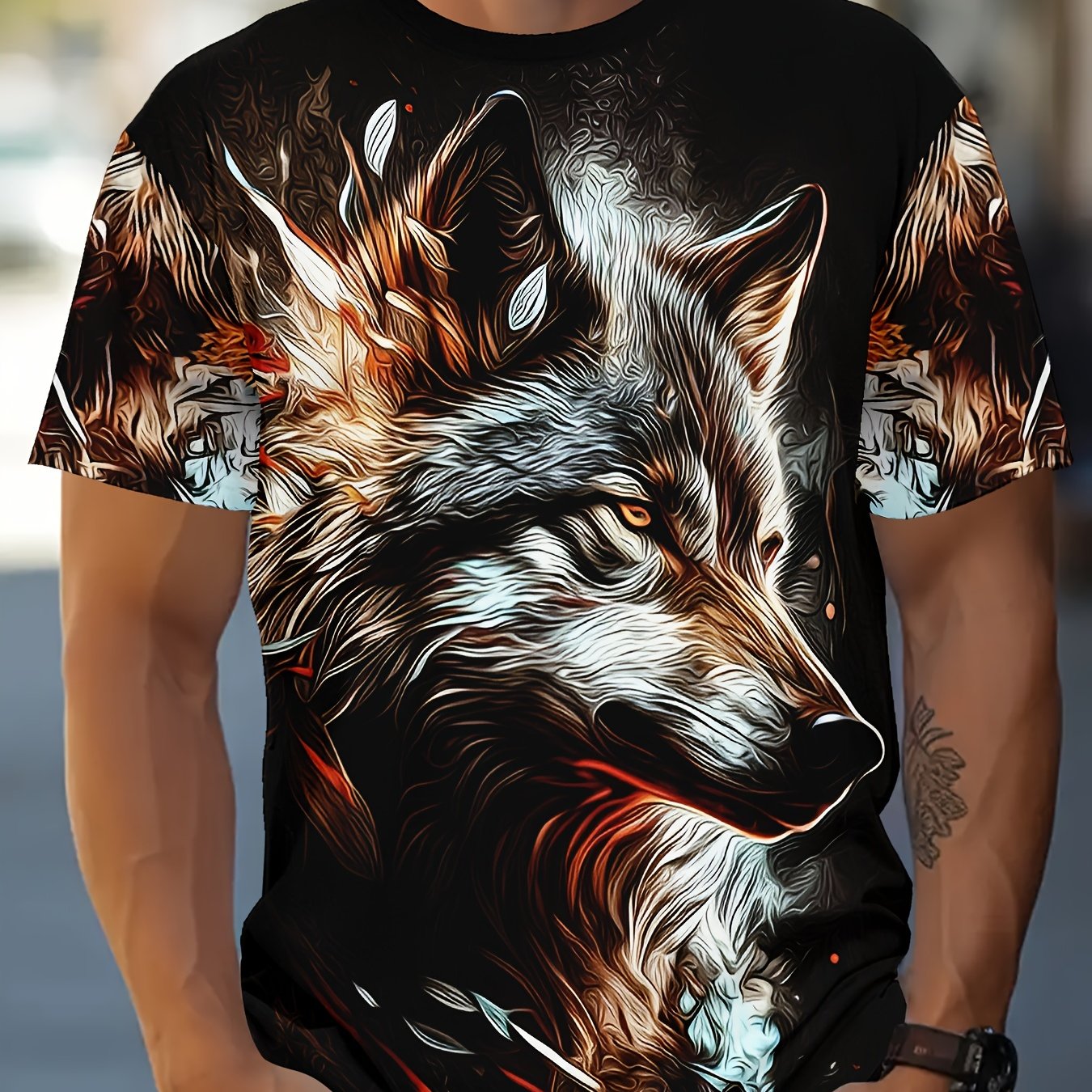 Men's crew neck T-shirt featuring hidden Wolf print