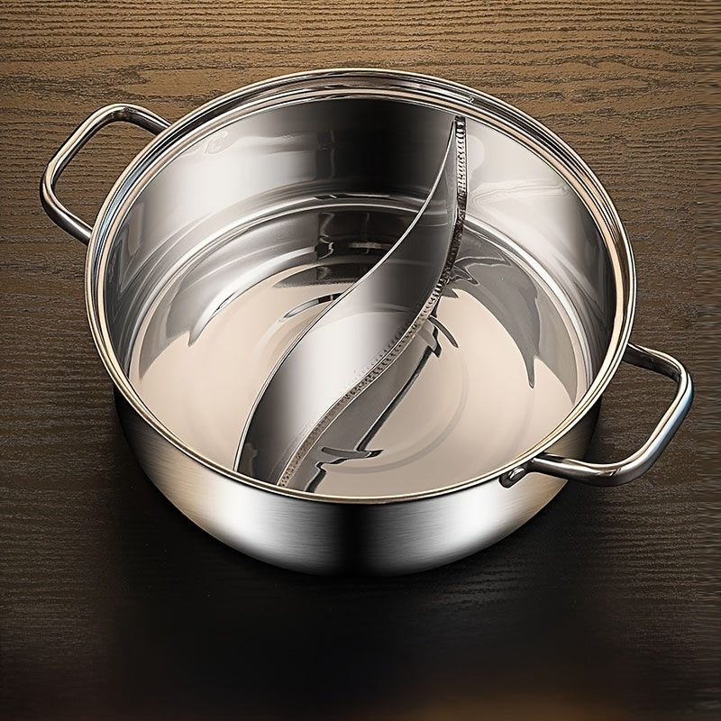 1 piece of Soup Pot Yuanyang Pot, made from extra-thick stainless steel for domestic use with a large capacity for hot pot or shabu shabu. Suitable for use on an electromagnetic furnace or gas furnace, this pot is versatile and suitable for general