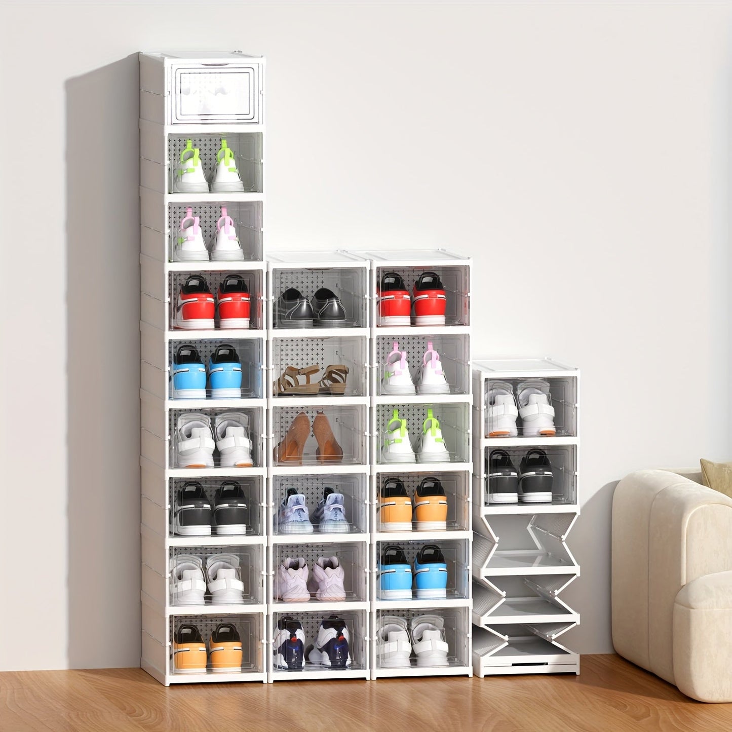 Foldable Shoe Storage Box with 3 Tiers: 26cm Wide, One-Piece Design for Quick and Easy Use, Transparent and Dust-Proof, Perfect for Different Room Styles