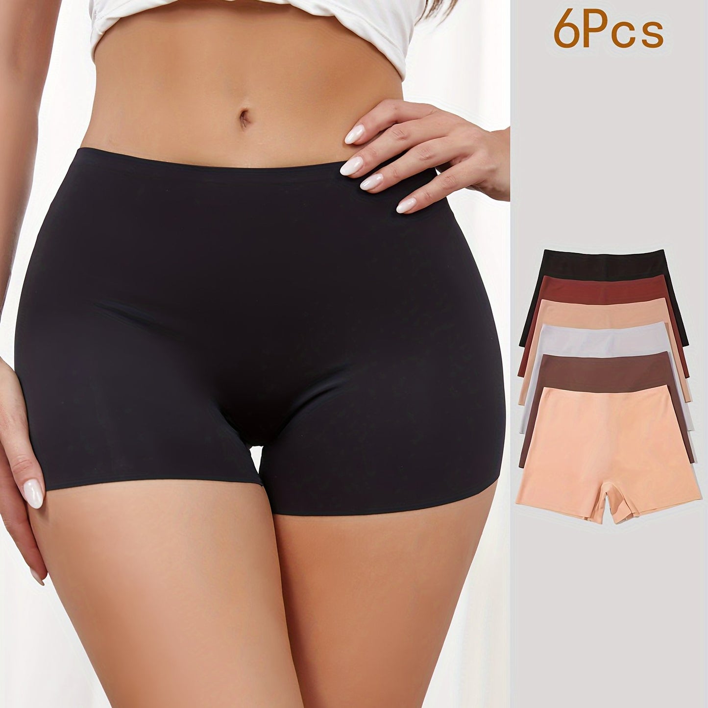 Set of 6 seamless, mid-rise women's underwear with a slim, invisible design to prevent rolling up while wearing.