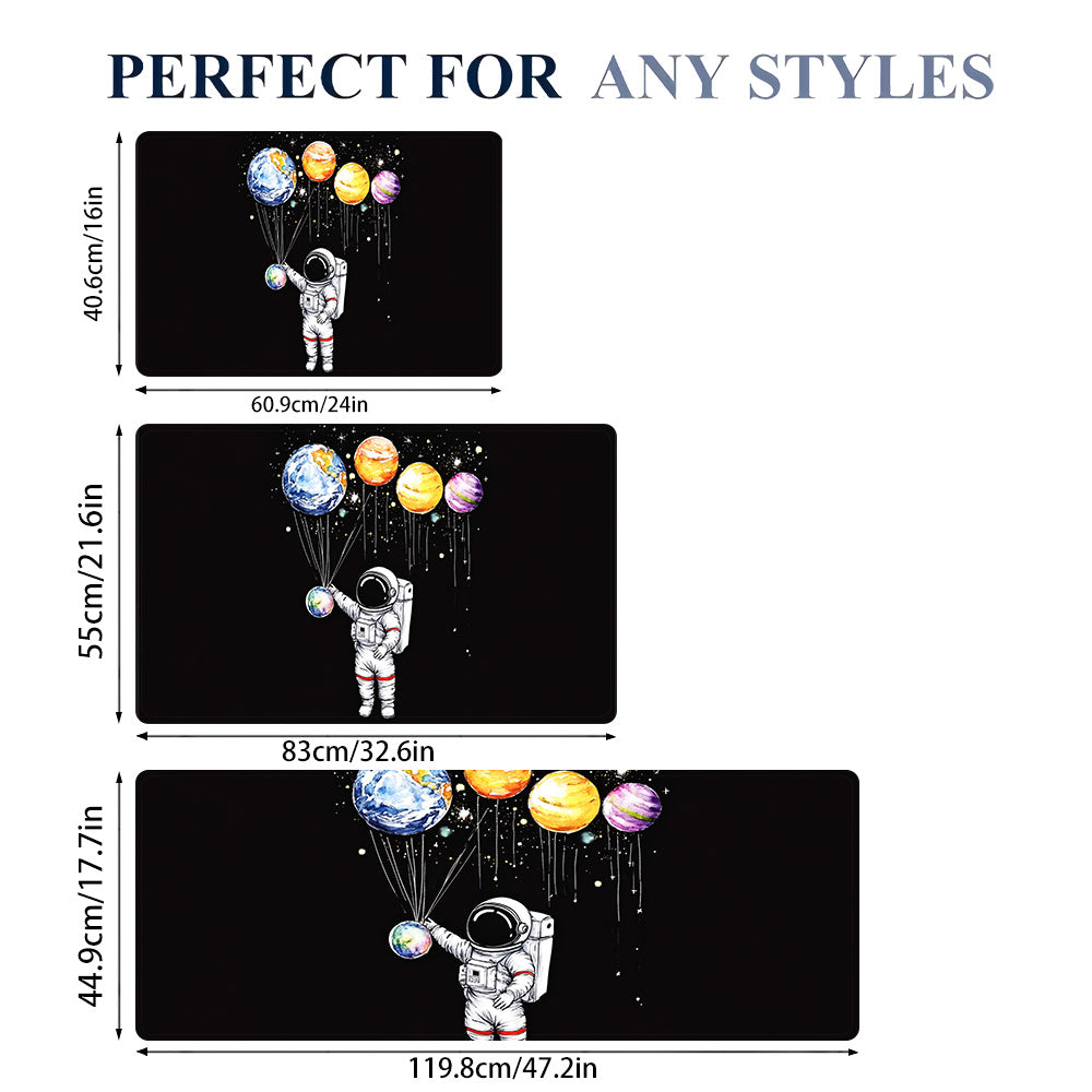 Get your hands on this 1pc Space-Themed Non-Slip Kitchen Mat featuring an Astronaut & Planets design. Made of waterproof, oil-resistant, and easy to clean polyester, this floor mat is perfect for the kitchen, bathroom, or entryway. It's ideal for adding