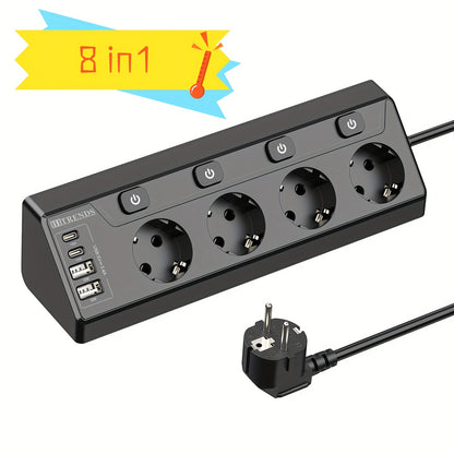 4-tier corner outlet with USB C and USB, wall-mounted and desktop options, multiple outlets with switch, 2m black.