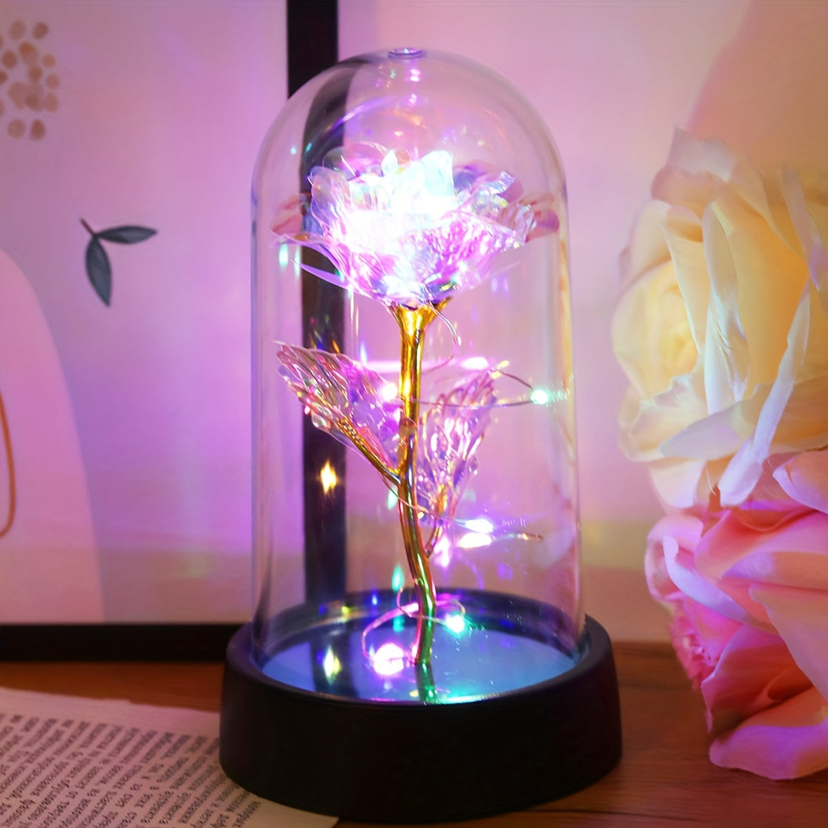 Colorful Rose Flower Night Light - Perfect Couple Gift and Desktop Decoration