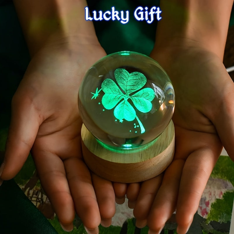 3D crystal ball night light with LED base, USB-powered wooden desk decor. Perfect gift for home, bedroom, birthdays, weddings, Mother's Day. Ideal for girlfriend, wife, mom, or couple. Modern and decorative night lamp.