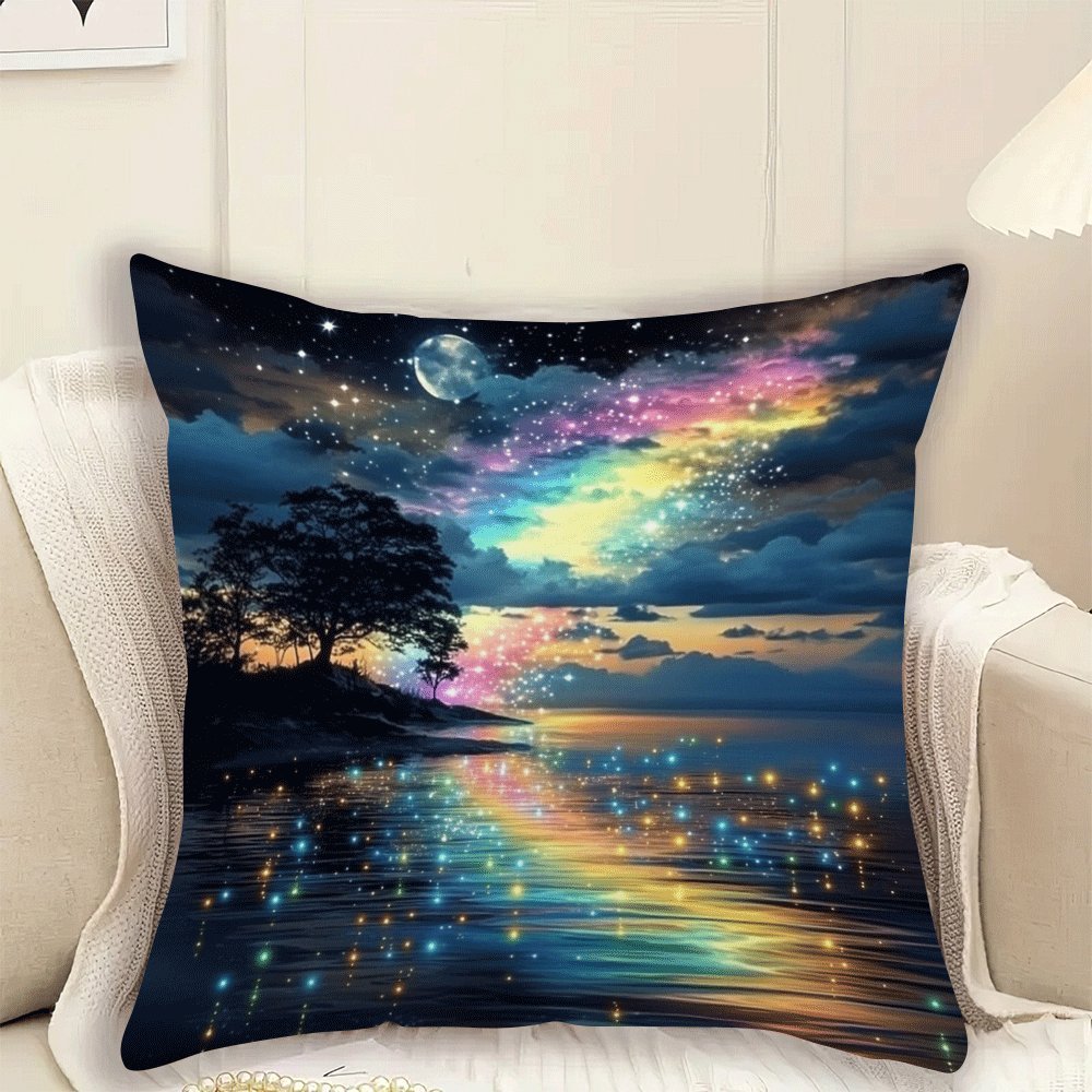 Enhance your home decor with the Aurora Starry Rainbow Tree of Life decorative cushion cover. This classic style polyester cover is machine washable and features a zipper closure for easy removal. Designed for a 45.72x45.72 cm pillow, it's perfect for