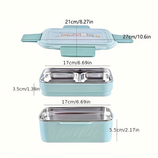 This stainless steel lunch box is programmable, has grids, and is leakproof. It is a dishwasher safe bento container with a rectangle shape for convenient food storage in various settings such as the office, school, canteen, or home kitchen. No