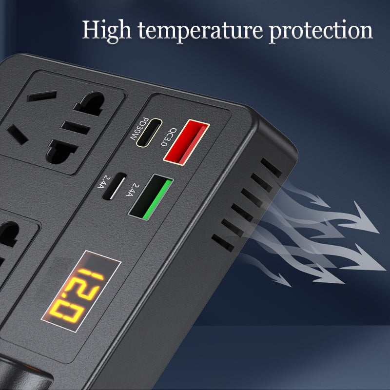 1 piece Car Inverter converts 12V/24V power socket to 220V with fast USB+PD charging and multifunctional electronic features.