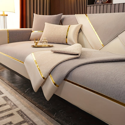 Chic Nordic-style chenille sofa cover with gold accents for 1-4 seater sofas, non-slip and machine washable.