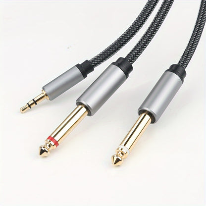 3.5mm to 6.35mm 2-in-1 audio cable with nylon mesh aluminum alloy construction. High-fidelity sound quality for PC, phone, tablet, and MP3 with 3.5mm jack; speaker, guitar, microphone