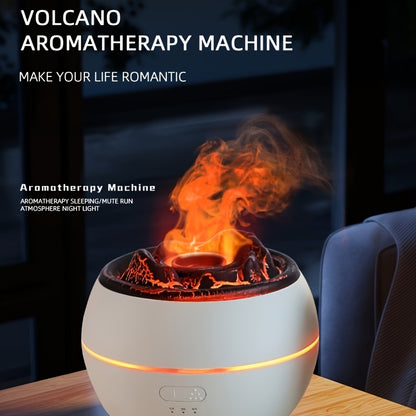 Portable 360ml flame night light humidifier with volcanic air and aroma diffuser for rooms and offices.