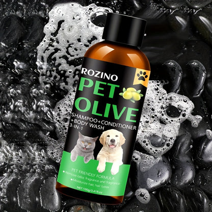 ROZINO 3-in-1 Pet Grooming Shampoo & Conditioner with Fruit Oil Formula for Soft Fur, Long-Lasting Fragrance. Suitable for Cats & Dogs, Penetrates Skin for Dual Care and Fluffy Results.