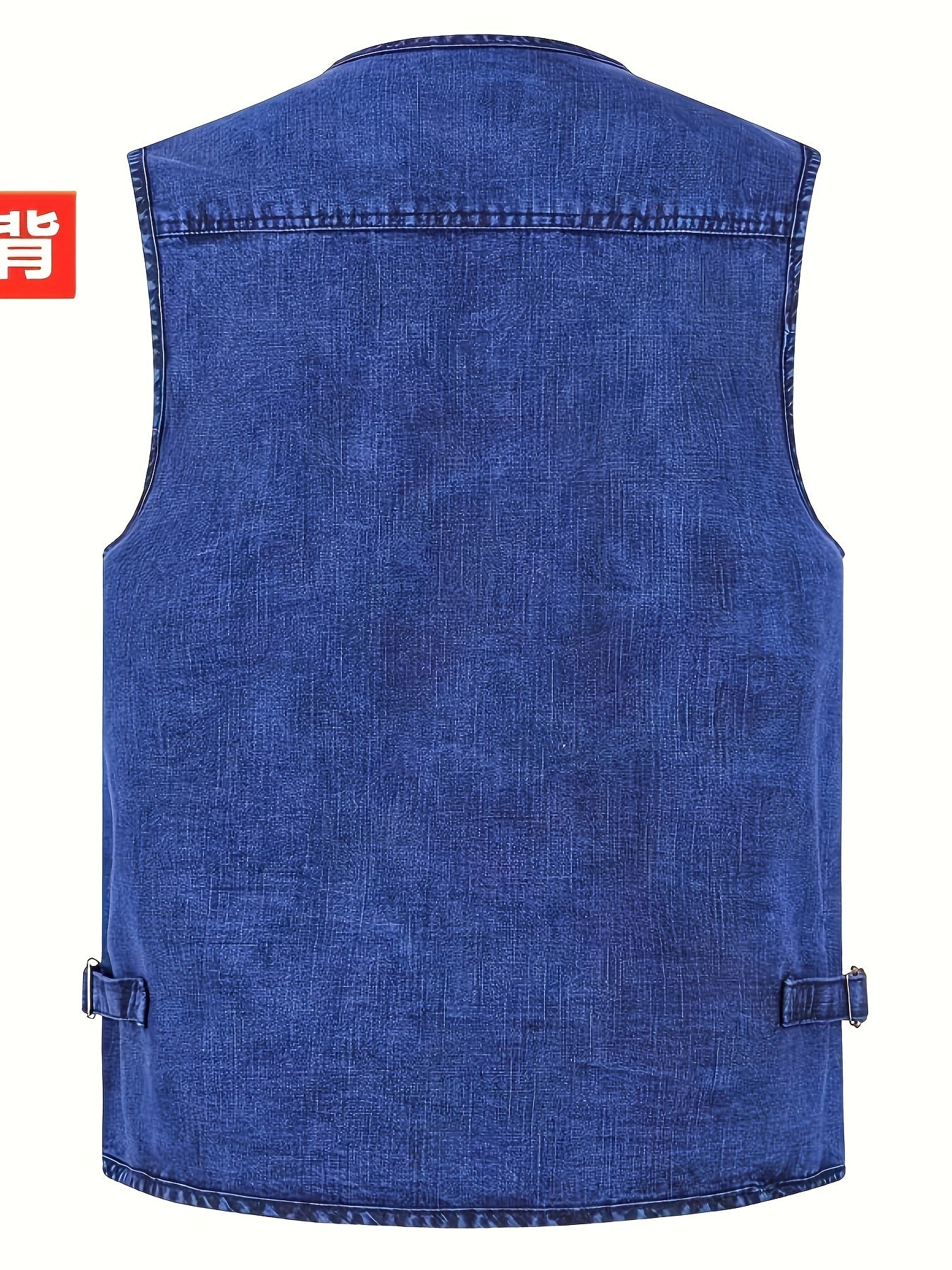 Plus Size Men's Denim Vest - Casual outdoor wear with pockets, V-neck, machine washable. Perfect for all seasons.