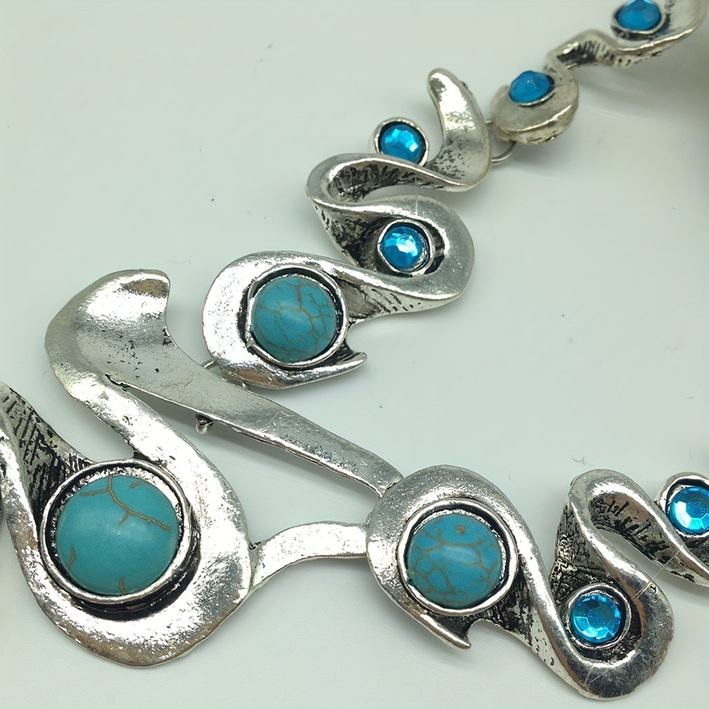 Alloy Necklace and Drop Earrings Combo in Vintage Boho Style with Turquoise Zirconia for Both Casual and Formal Events