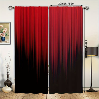 Set of 2 Polyester Red Black Gradient Stripe Design Printed Curtains, Perfect for Bedroom, Office, Kitchen, Living Room, and Study. Features Rod Pocket Window Treatment for Home and Room Decor. Easy to hang on any rod.