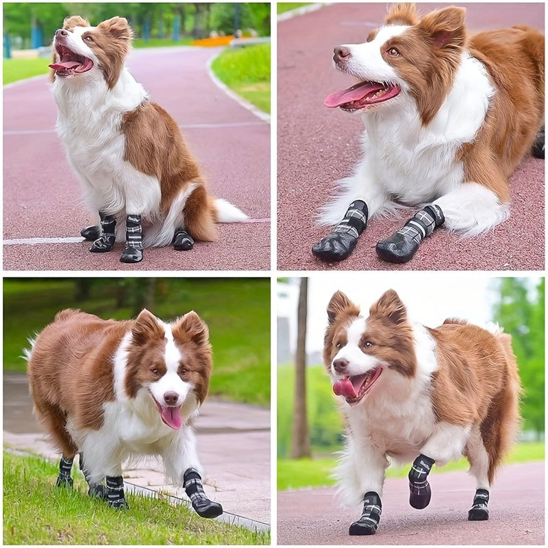 BINGPET Anti-Slip Dog Socks, Waterproof with Reflective Straps, Plaid Pattern - Paw Protectors for All Seasons, Ideal for Small to Large Dogs on Hardwood Floors & Hot Pavement