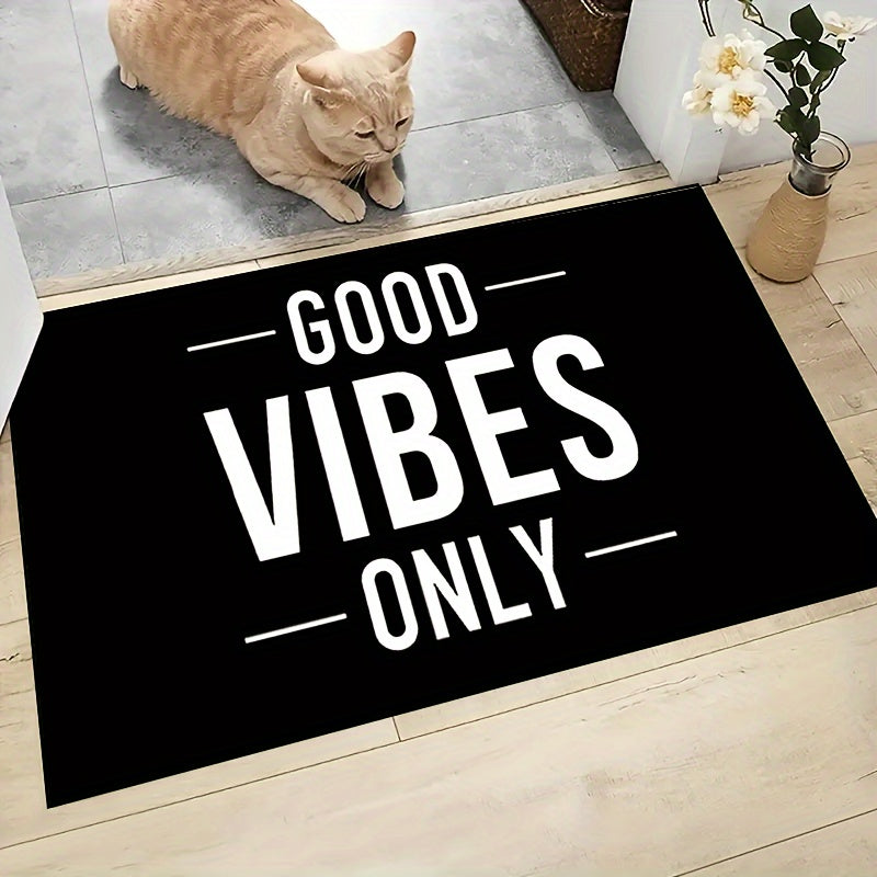 Welcome only positive energy with this Good Vibes Only doormat! This non-slip, machine washable polyester mat is perfect for both indoor and outdoor use in your bedroom, hallway, patio, or any room in your house. It also makes a great housewarming gift