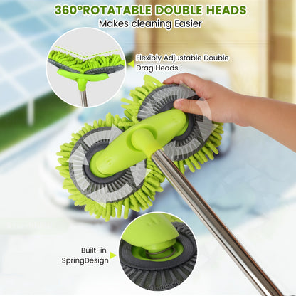 Green long handle car wash brush with ultrafine fiber for car care external cleaning, no power or battery needed.