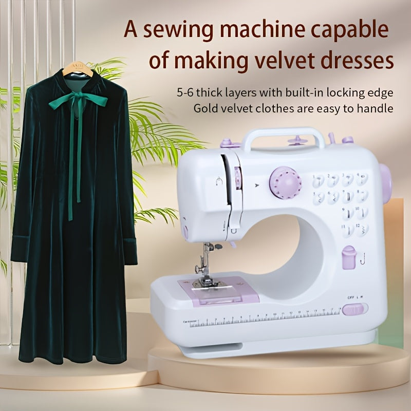 Portable sewing machine comply with European regulations - 12 stitches, dual-speed pedal, perfect for home and beginner use.