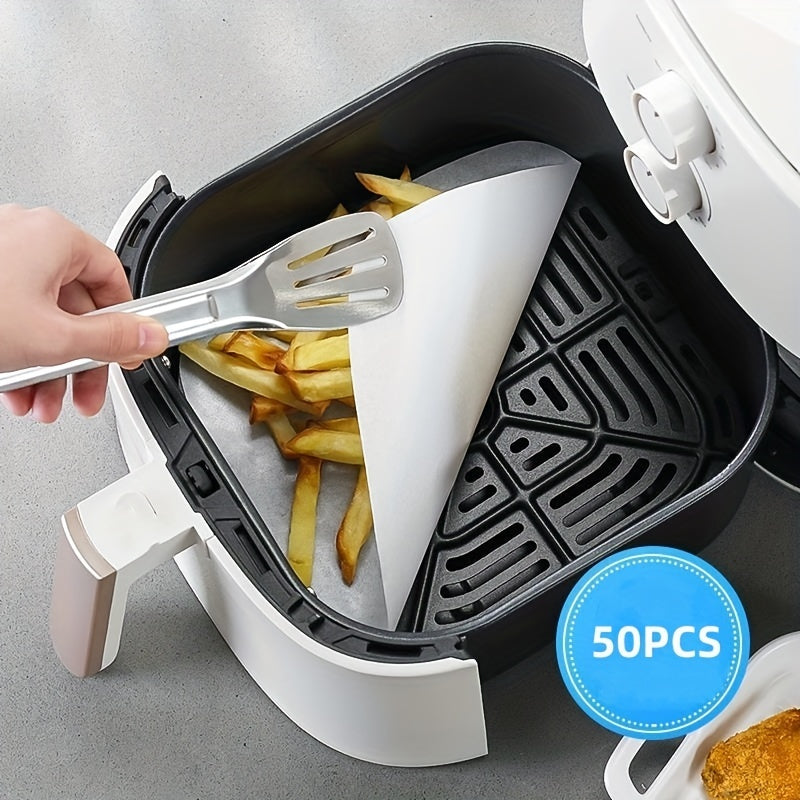 50 pieces of high-quality air fryer liners for healthier cooking and baking. These non-stick, oil-absorbing papers are perfect for use at home with air fryers, ovens, and more.