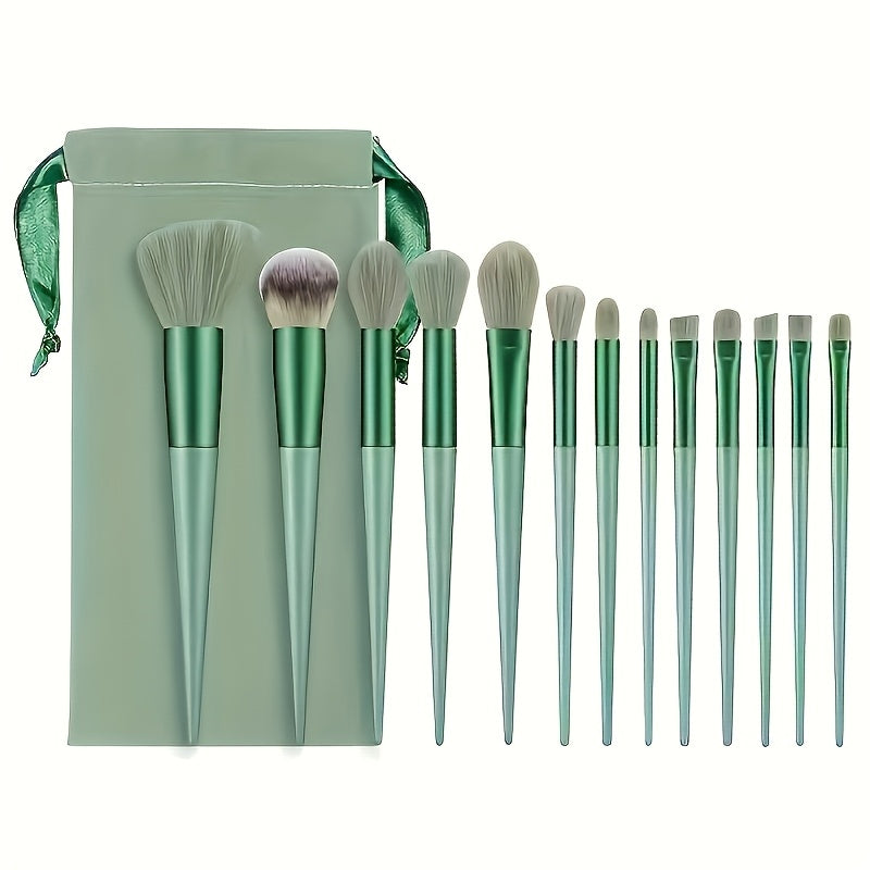 13-piece professional makeup brush set with soft polyester bristles and hypoallergenic nylon bristles. Features ABS plastic handle and is fragrance-free. Suitable for all skin types.