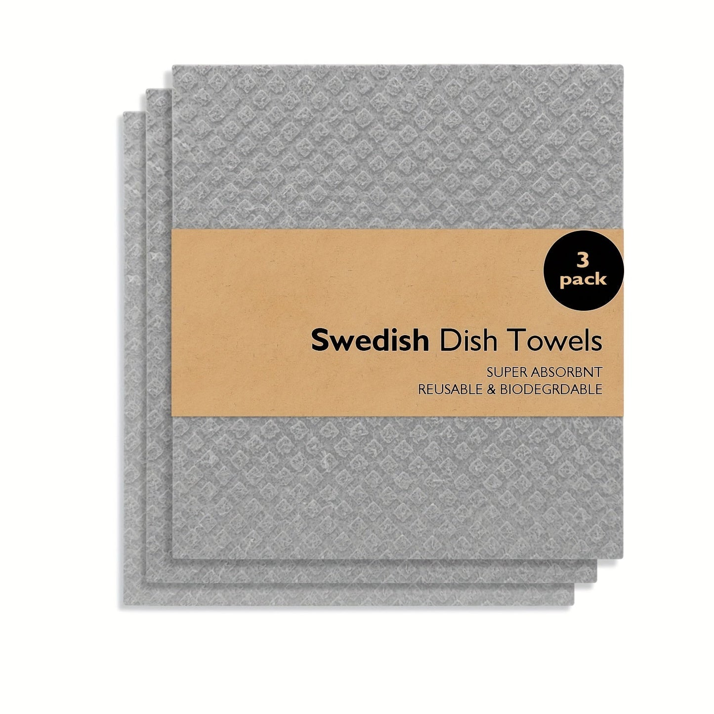 [Customer Favorite] Set of 3, 6, or 12 Gray Swedish Kitchen Dishcloths - Reusable, Compostable, and Made from Sweden Fiber Sponge