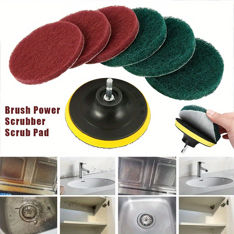 Set of 8 cleaning sponges, with an electric tile scrubber, designed for easy cleaning of bathroom floors and bathtubs. This set includes a perfect cleaning and polishing pad.