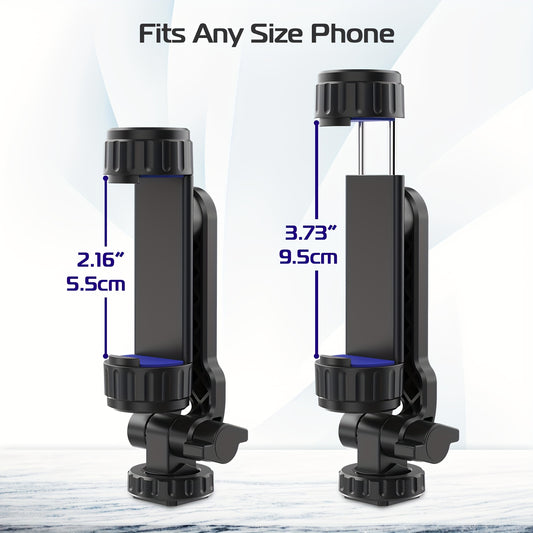 Mobile phone holder tripod with 2 cold boots, 360-degree rotation, compatible with all smartphones.