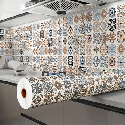 1 Roll of kitchen tile waterproof and oil resistant wall stickers, heat-resistant stickers for range hood renovation, and cuttable DIY wallpaper for kitchen cabinets.