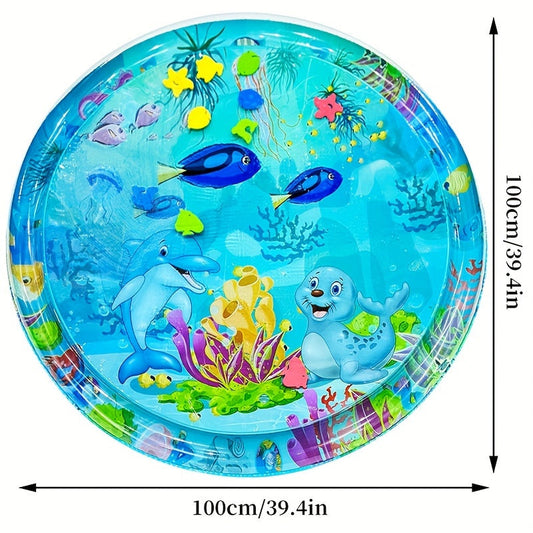 Large round inflatable water mat with cartoon design, perfect for crawling and playing in the water. A fun game pad for summer holidays, can also make a great gift.