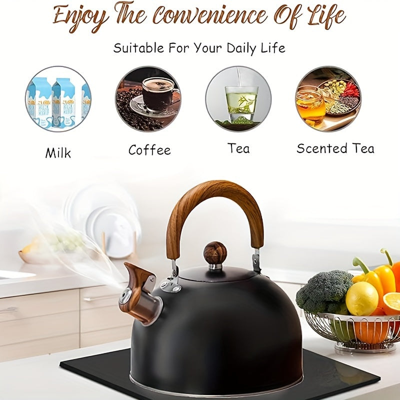 Black Stainless Steel Whistling Tea Kettle - Authentic Japanese Cast Iron Whistle Kettle for Stovetop, Indoor & Outdoor Camping, No Electricity Required