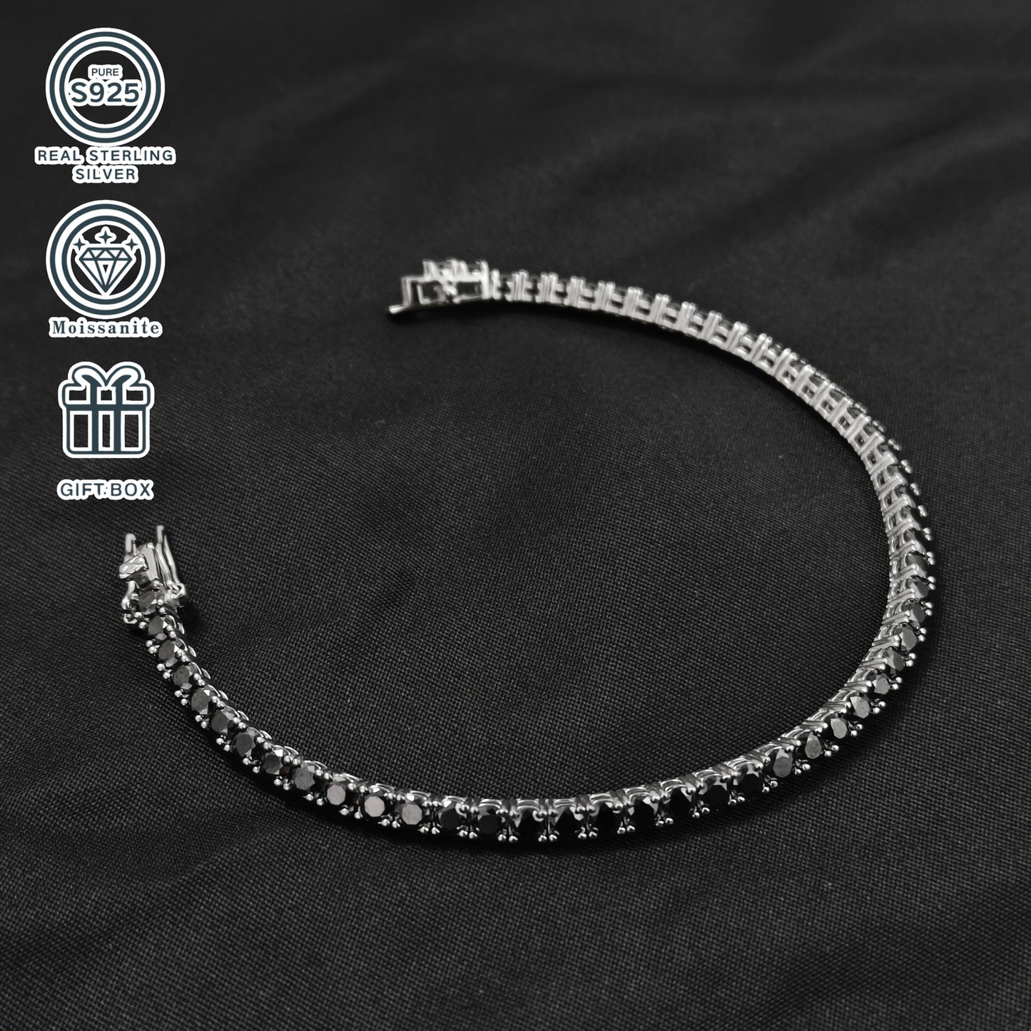 Luxurious and fashion-forward, this stunning S925 Silver Black Moissanite Bracelet is the perfect accessory for parties, banquets, and daily outings. A thoughtful gift for loved ones, this bracelet is ideal for celebrating Christmas, Carnival, and