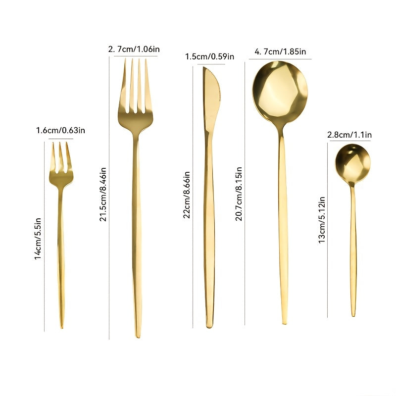 30pc Golden Stainless Steel Flatware Set - Rust-Resistant Cutlery with Knives, Forks, Spoons for Home, Kitchen, Restaurant, Wedding - Elegant Tableware Collection