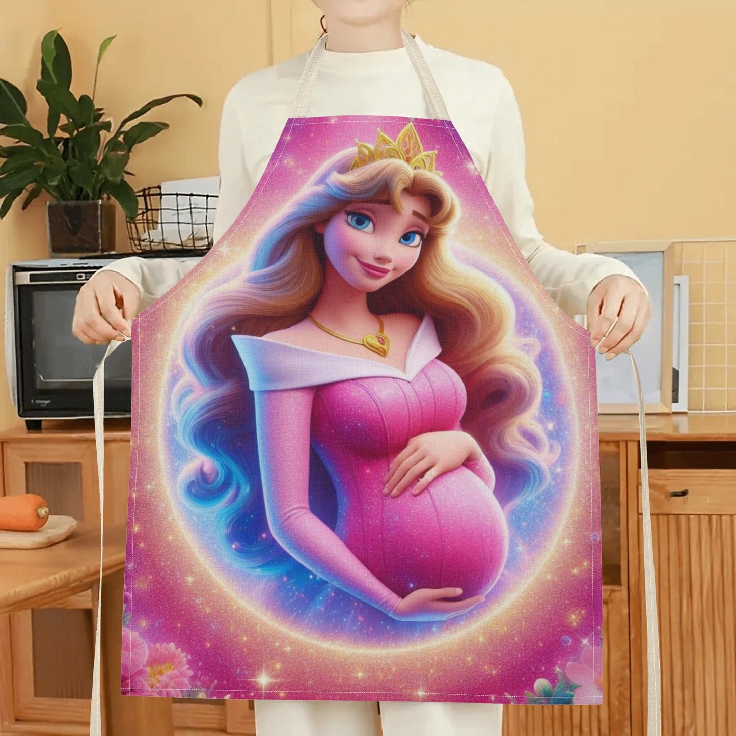 Waterproof apron featuring Elsa from Disney, with a vibrant cartoon princess print. Made of durable polyester, perfect for use at home, in restaurants, cafes, and supermarkets. Ideal for restaurant usage with its waterproof polyester material.