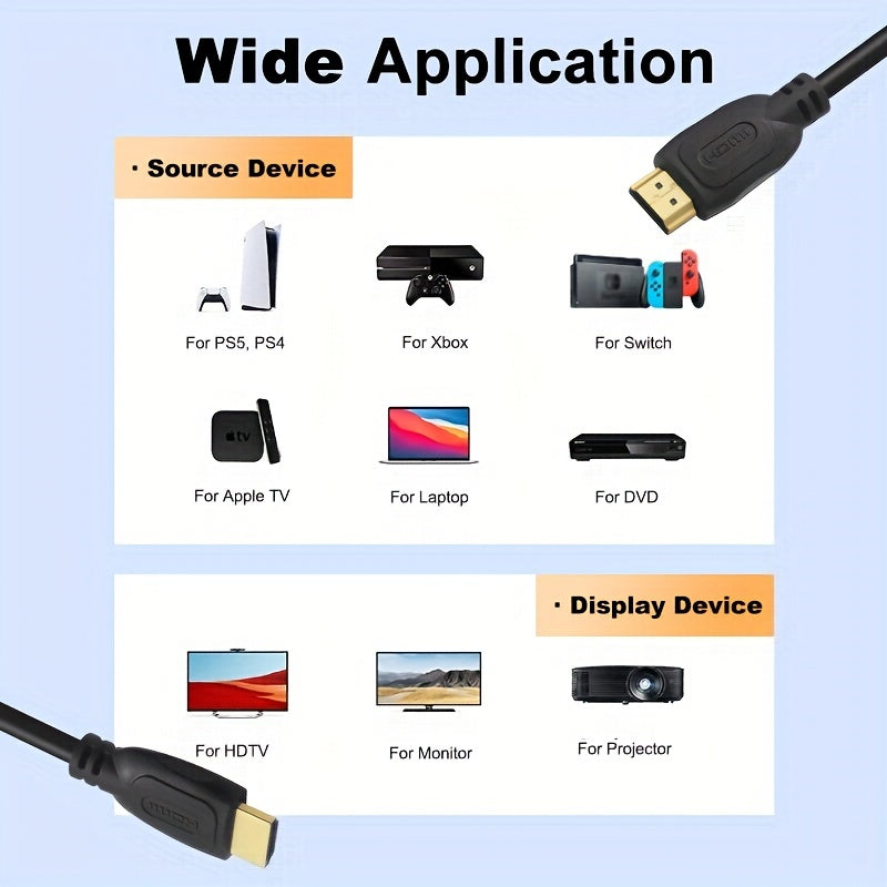 Male to male copper clad steel cable, 4K Ultra HD, high speed 18Gbps, 4K@60Hz HDR, 3D, 2160p, 1080p, HDCP 2.2, ARC, for monitors and HDTV.