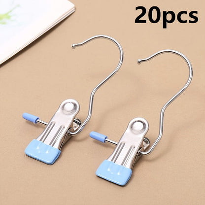 Set of 20 Stainless Steel Pants Hangers with Non-Slip Clips for Organizing Wardrobe, Versatile Clothesline Hooks for Home Use