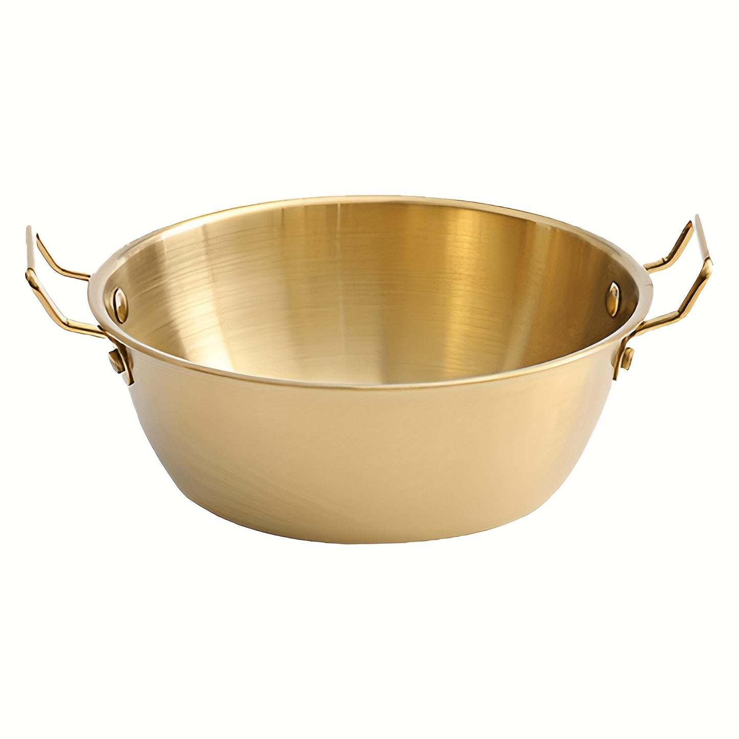 304 stainless steel bowls with handles for cooking, baking, salads, pho, grains in 4 sizes and either gold or silver. Suitable for snacks, noodles, ramen, and Korean side dishes.