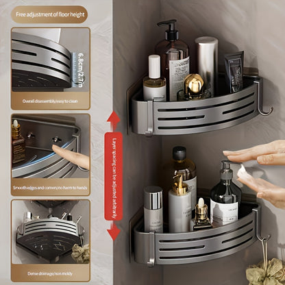 1pc Aluminum Bathroom Corner Shelf, Wall-Mounted, Triangle Shelf for Toiletries and Kitchen, No-Drill Storage.