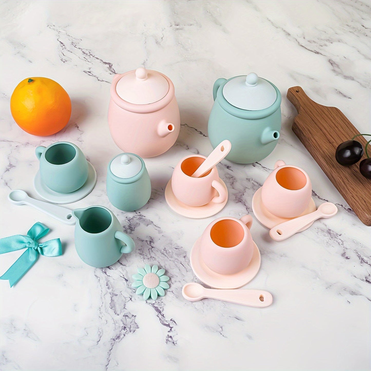 Set of 5 or 7 TYRY.HU Silicone Tea Set Pieces, Made with 100% Food-Grade Silicone, BPA-Free, Durable and Soft Tableware, Perfect for Gifts on Christmas, Halloween, Thanksgiving, New Year's, and Valentine's Day